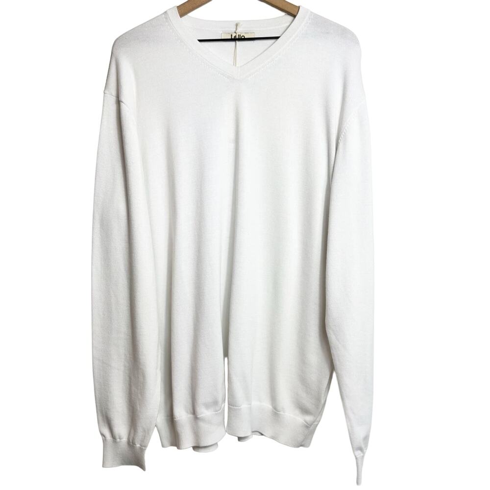 LELLO XXXL V-NECK LONG SLEEVE WHITE MEN SWEATER BRAND NEW WITH TAGS